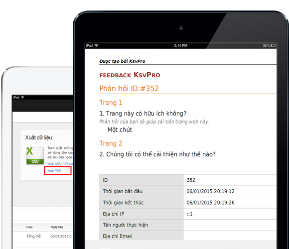 Trích xuất dữ liệu phản hồi theo định dạng PDF.